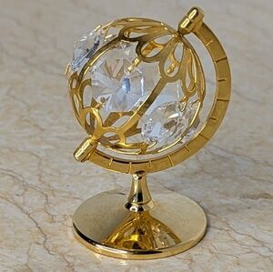 Vintage Crystal Creations Austrian 24K Gold Plated Mini Globe Ornament